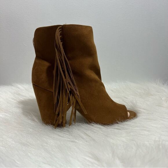 Dolce Vita Leather Suede Fringe Side Peep Toe Bootie -- 9.5 - Picture 2 of 9